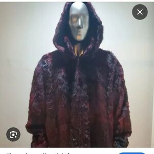 Burgundy Men’s Mink Fur coat w/ Hood
